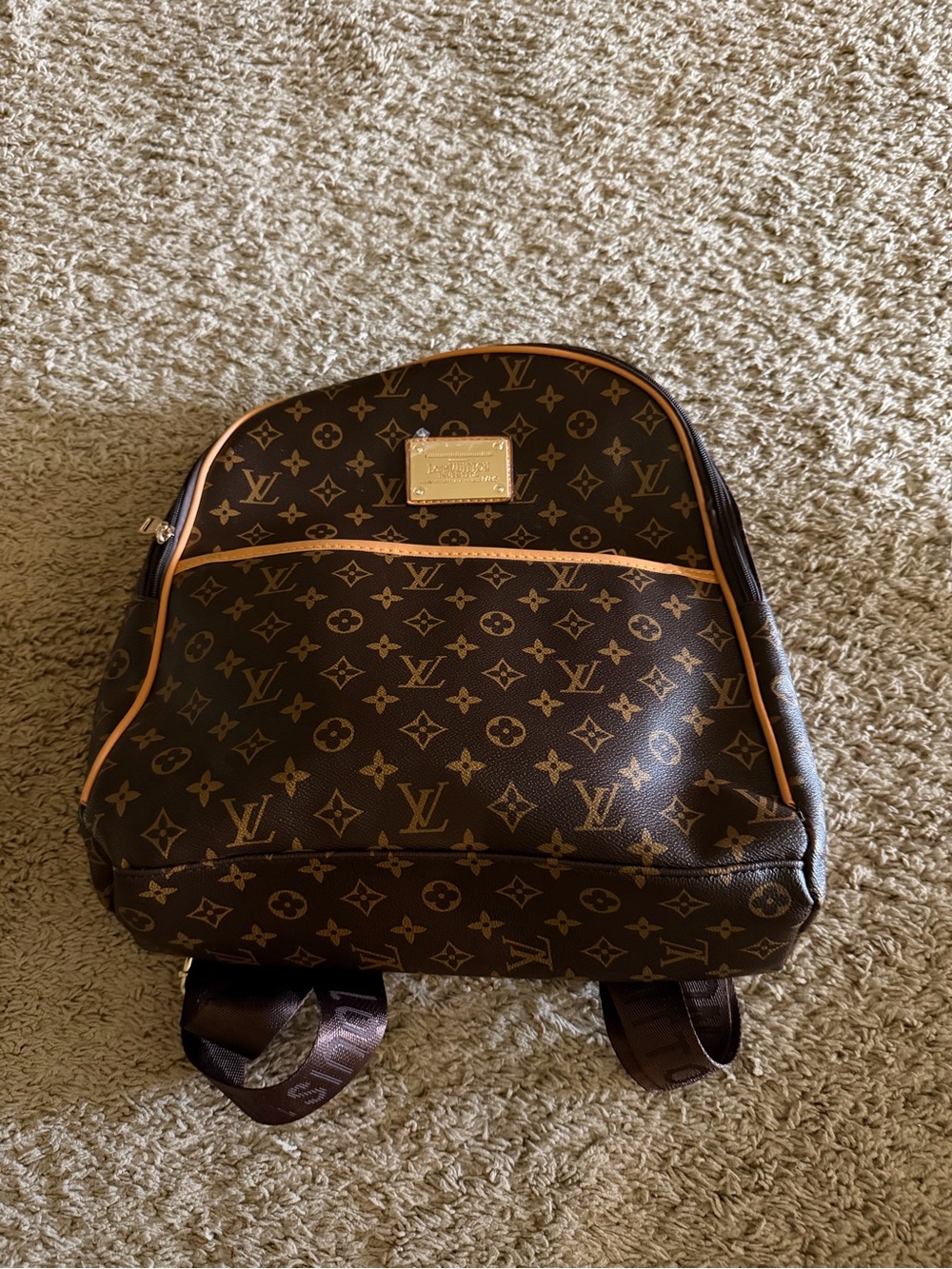 FAUX Louis Vuitton Monogram Canvas Backpack with Tan Trim